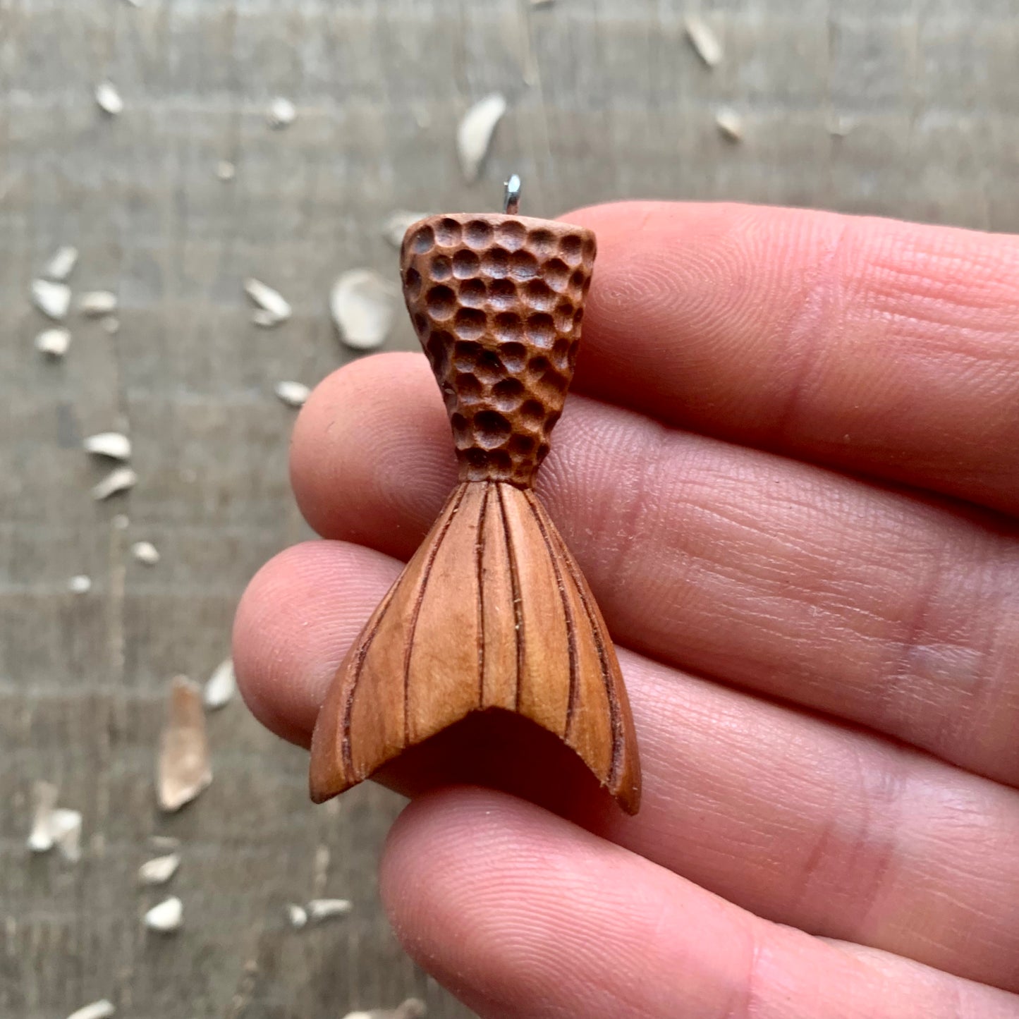 Mermaid Tail Apricot Wooden Pendant