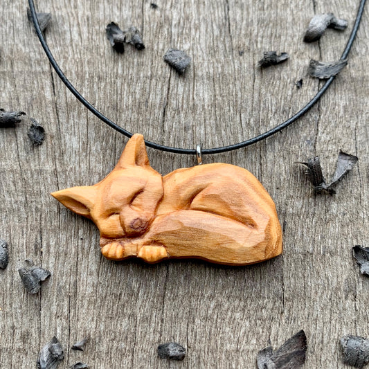 Sleeping Fox Wood Pendant