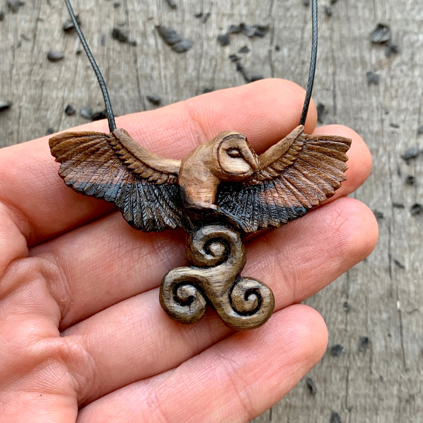 Celtic Barn Owl with Triskelion Pendant