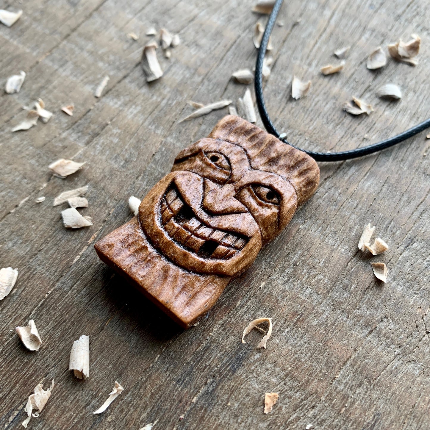 Tiki Tribal Mask Black Walnut Wood Pendant