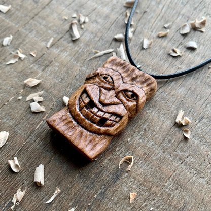 Tiki Tribal Mask Black Walnut Wood Pendant