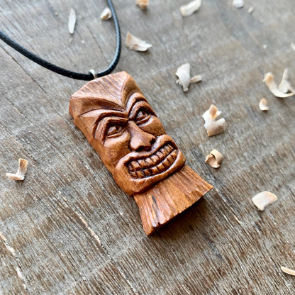 Tiki Mask Plum Wood Pendant