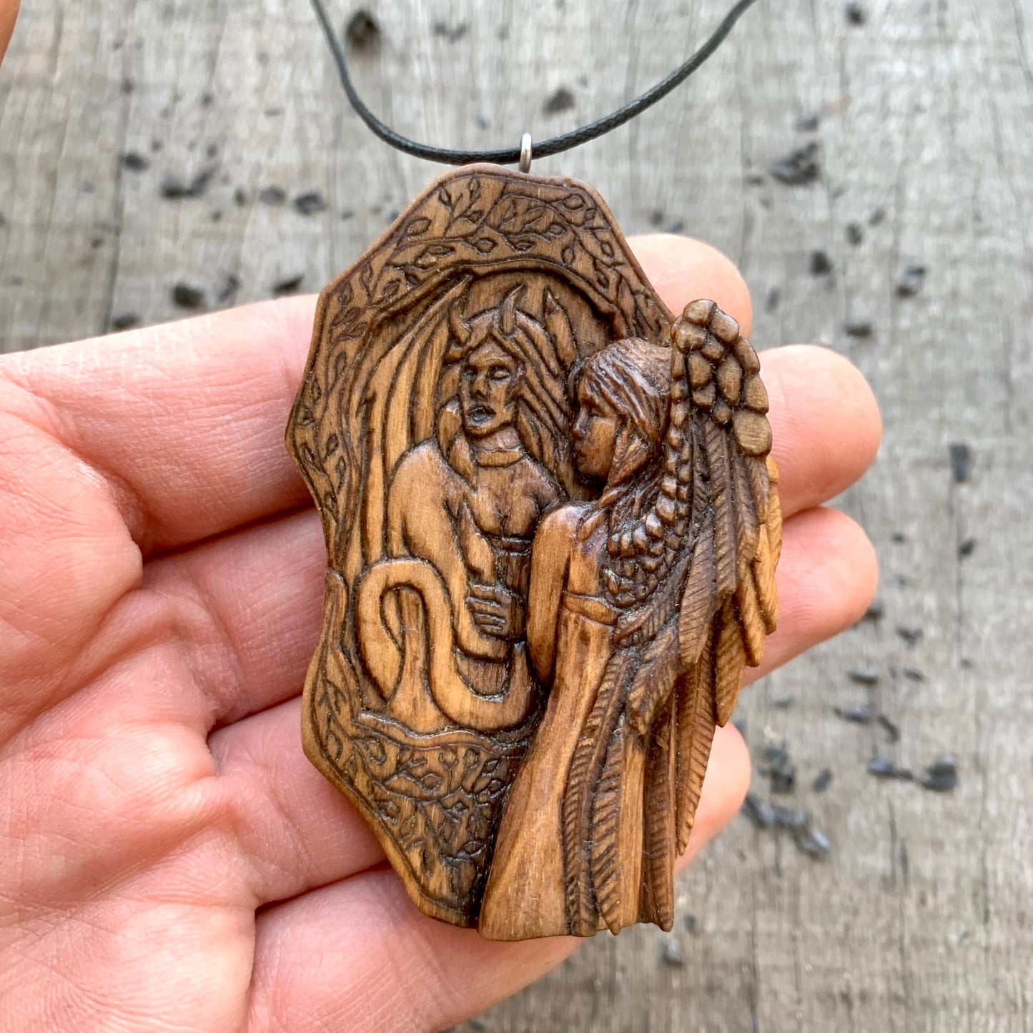Angel Devil’s Version in the Mirror Walnut Wood Pendant