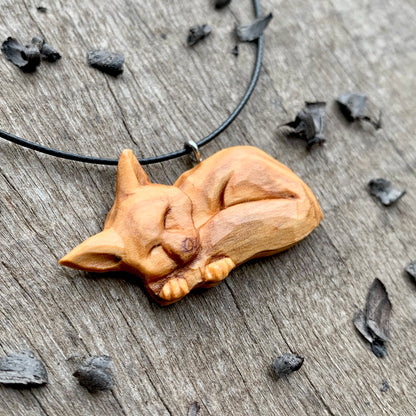 Sleeping Fox Wood Pendant