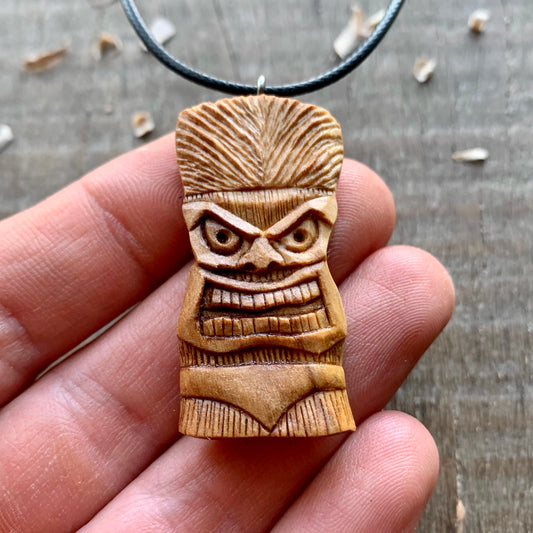 Tiki Mask Olive Wood Pendant