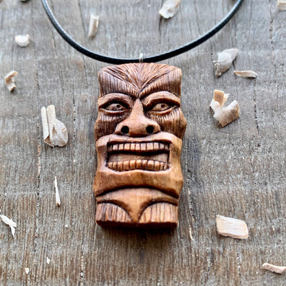 Tiki Tribal Mask Plum Wood Pendant