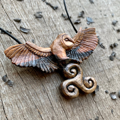 Celtic Barn Owl with Triskelion Pendant