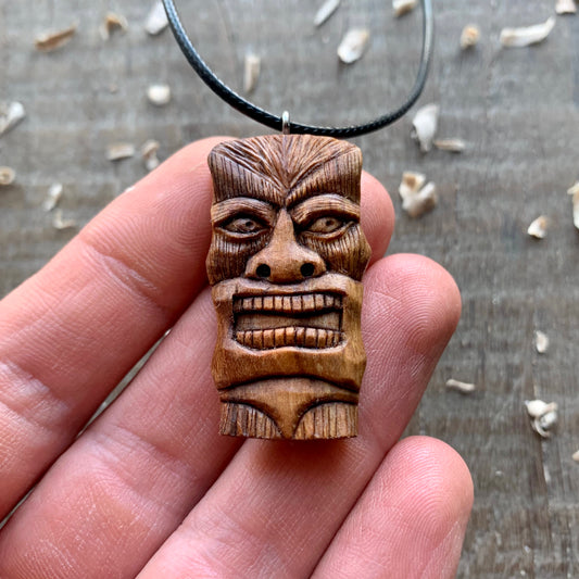 Tiki Tribal Mask Plum Wood Pendant