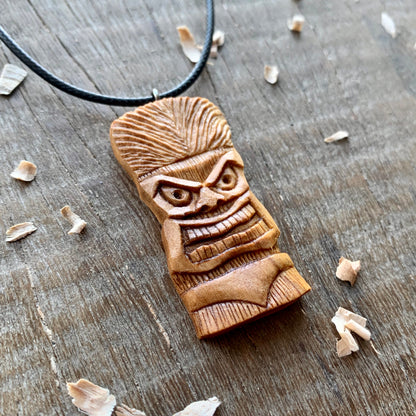 Tiki Mask Olive Wood Pendant