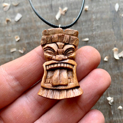 Tiki Totem Plum Wood Pendant