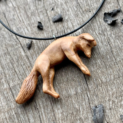 Hand Carved Fox Necklace, Walnut Wood Pendant