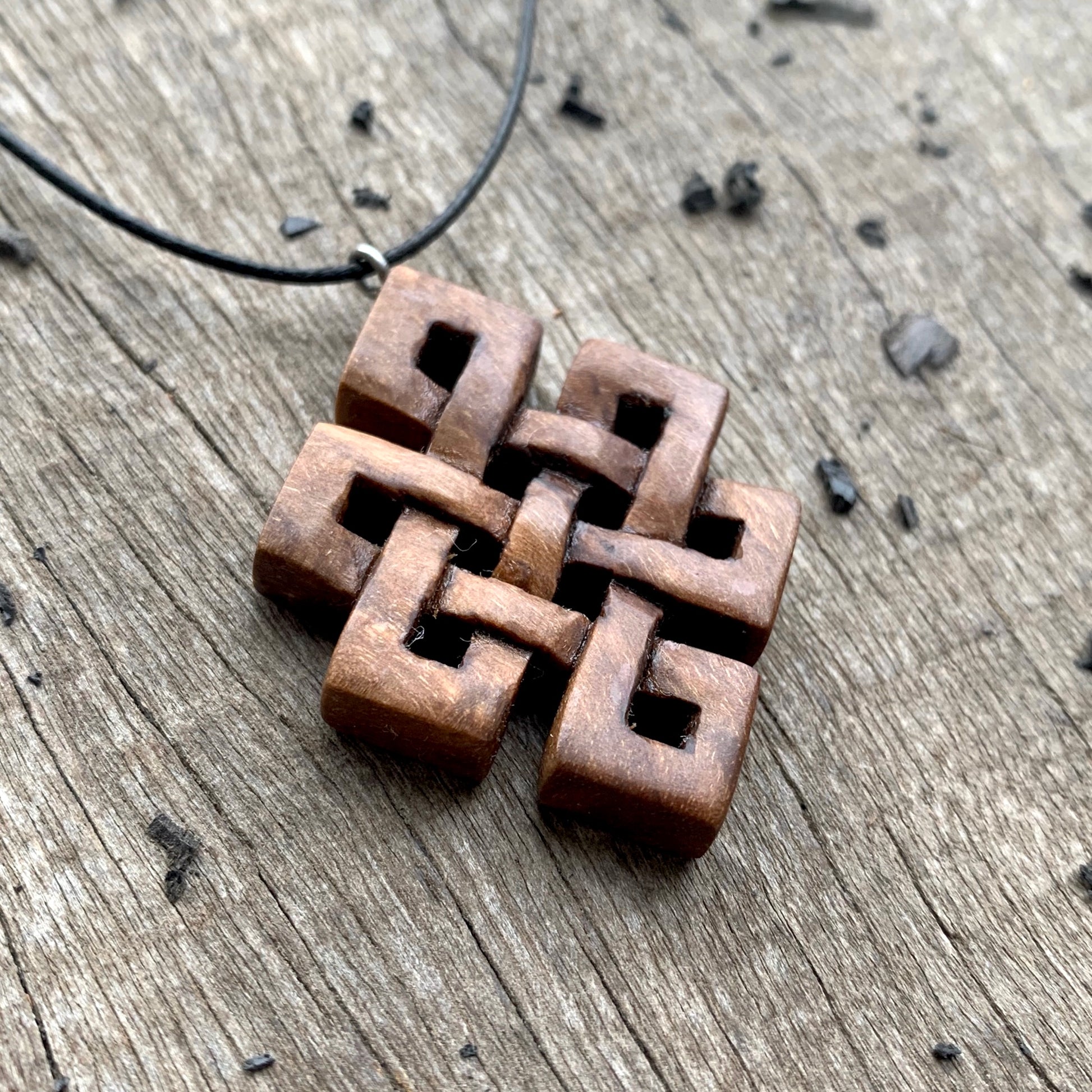 Hand Carved Endless Knot necklace, Celtic Wood Pendant – woodzard