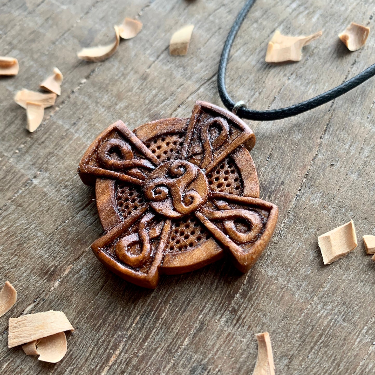 Celtic Cross Plum Wood Pendant