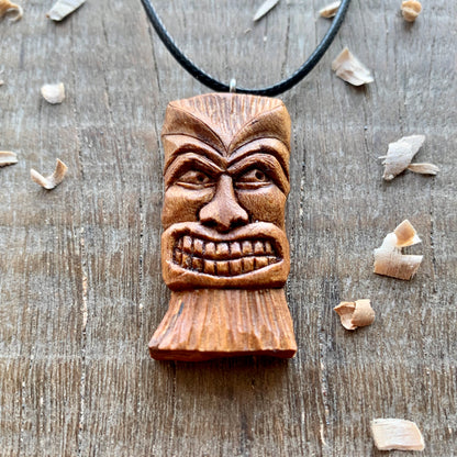 Tiki Mask Plum Wood Pendant