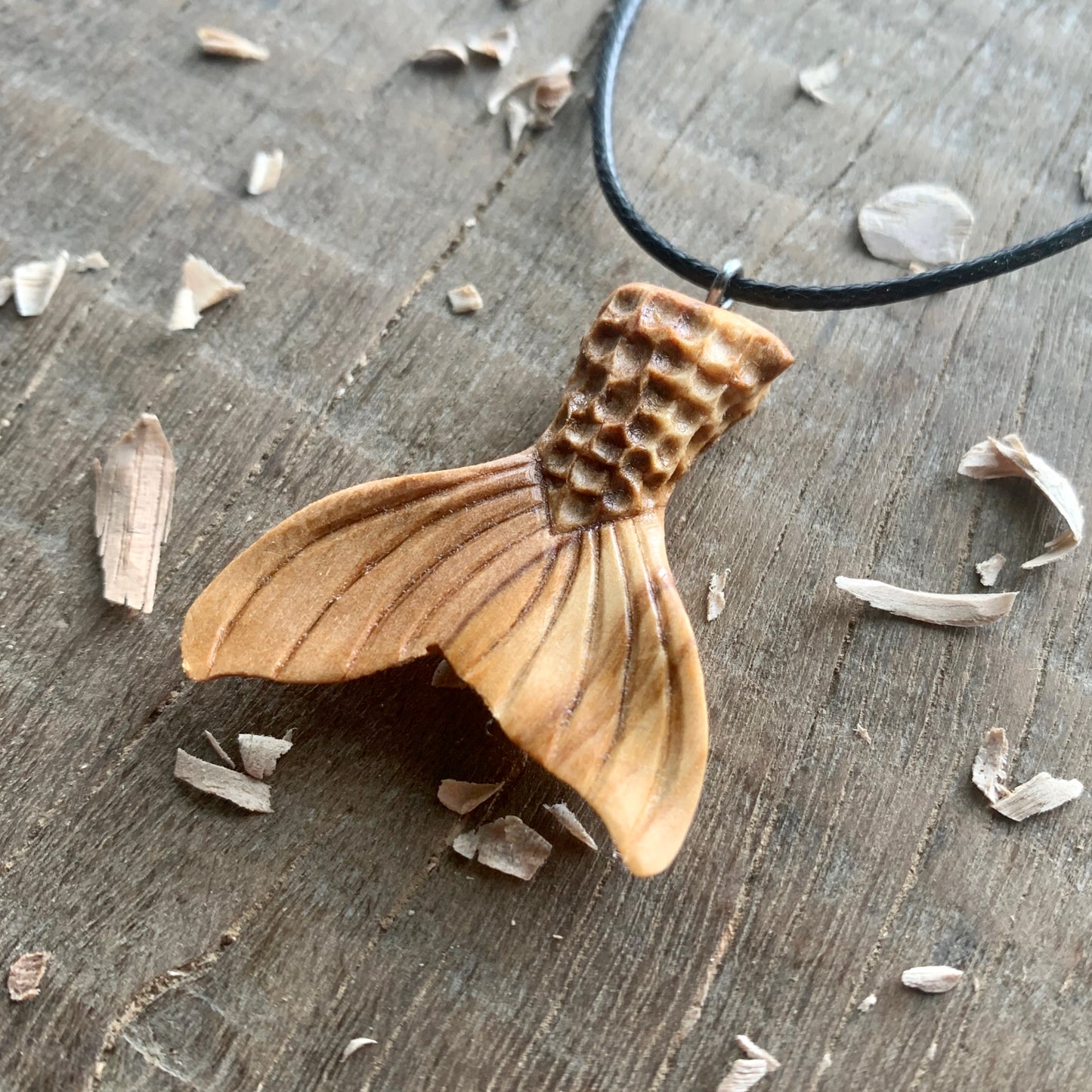 Mermaid Tail Olive Wood Pendant