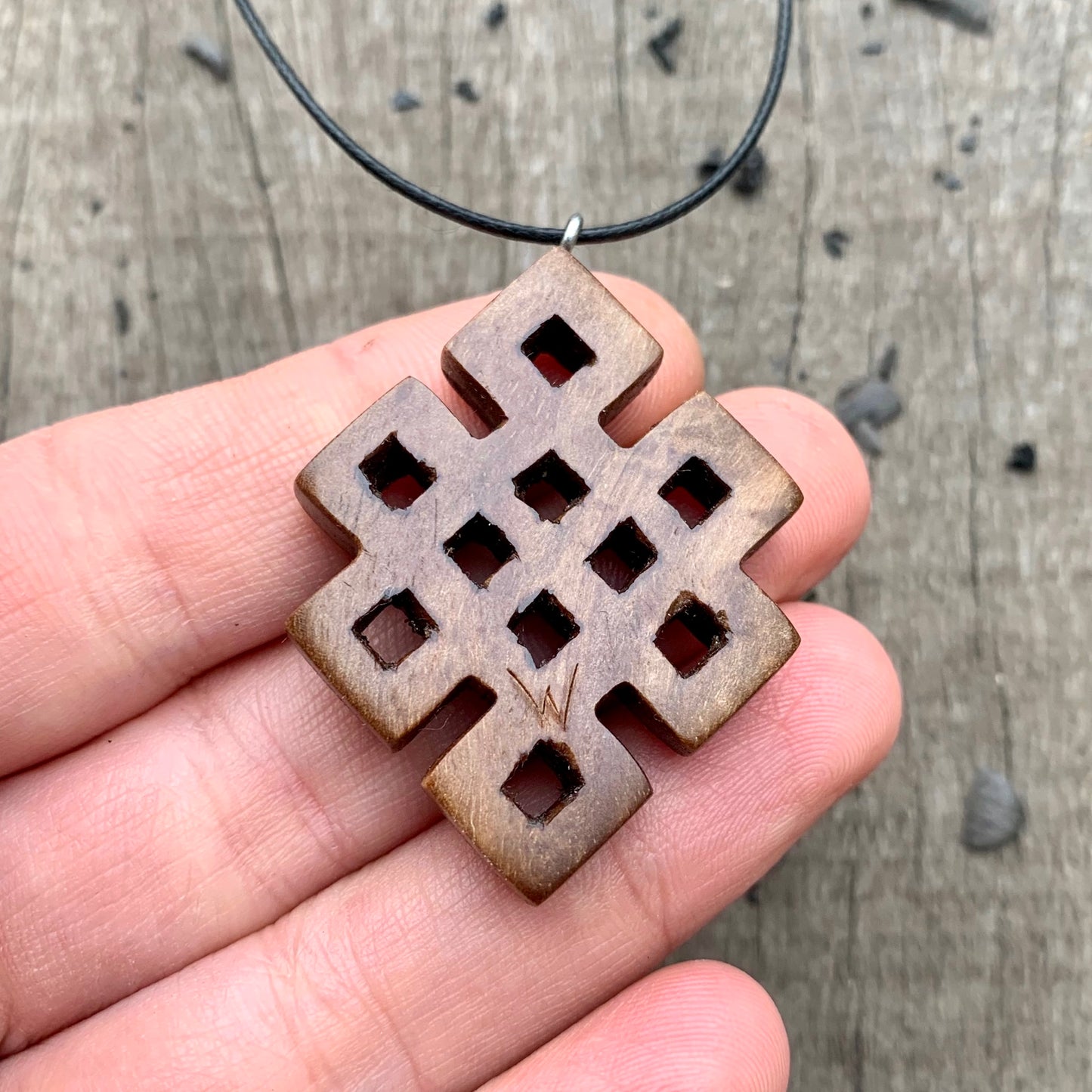 Hand Carved Endless Knot necklace, Celtic Wood Pendant