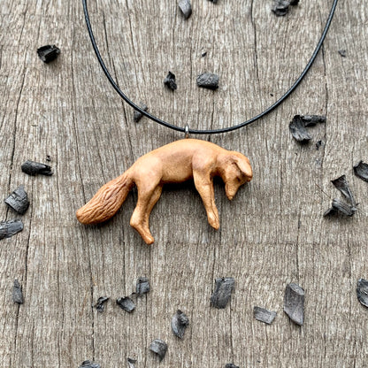 Hand Carved Fox Necklace, Walnut Wood Pendant