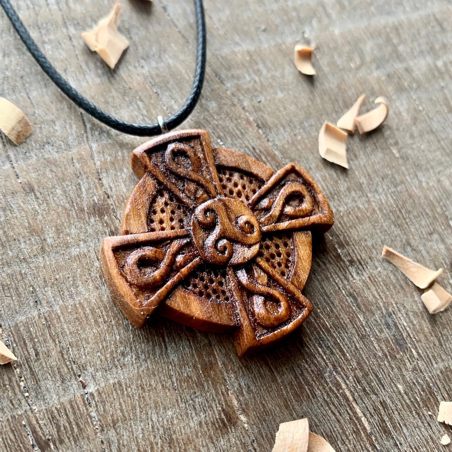 Celtic Cross Plum Wood Pendant