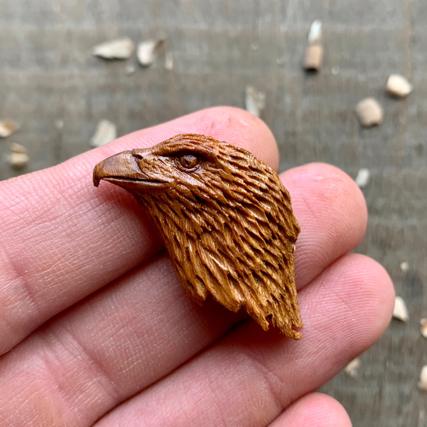 Hawk’s Head Almond Wood Pendant