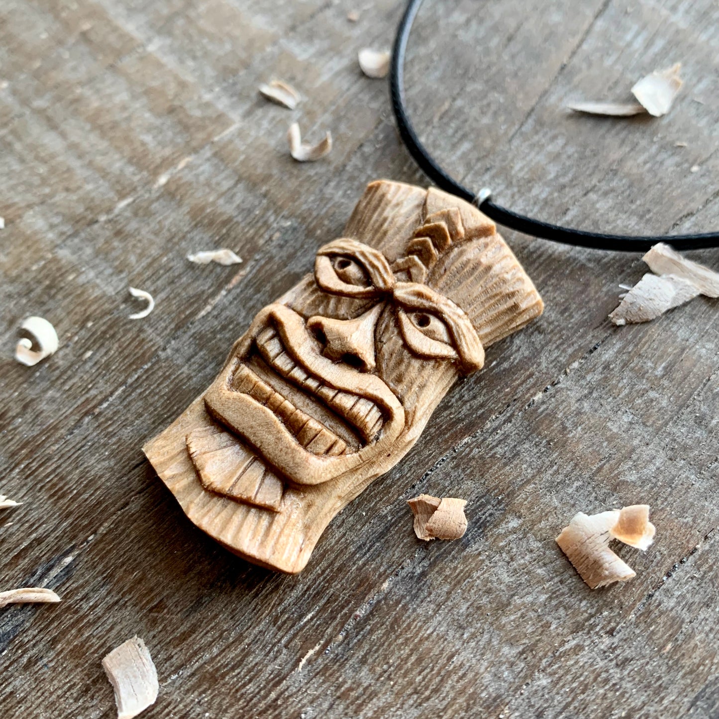 Tiki Mask Walnut Wood Pendant