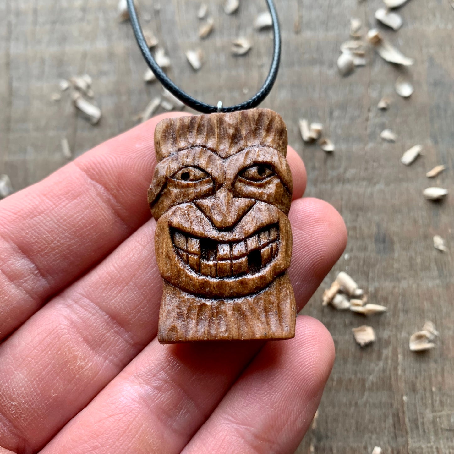 Tiki Tribal Mask Black Walnut Wood Pendant