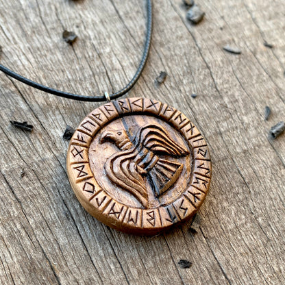 Viking Raven with Runes Pendant