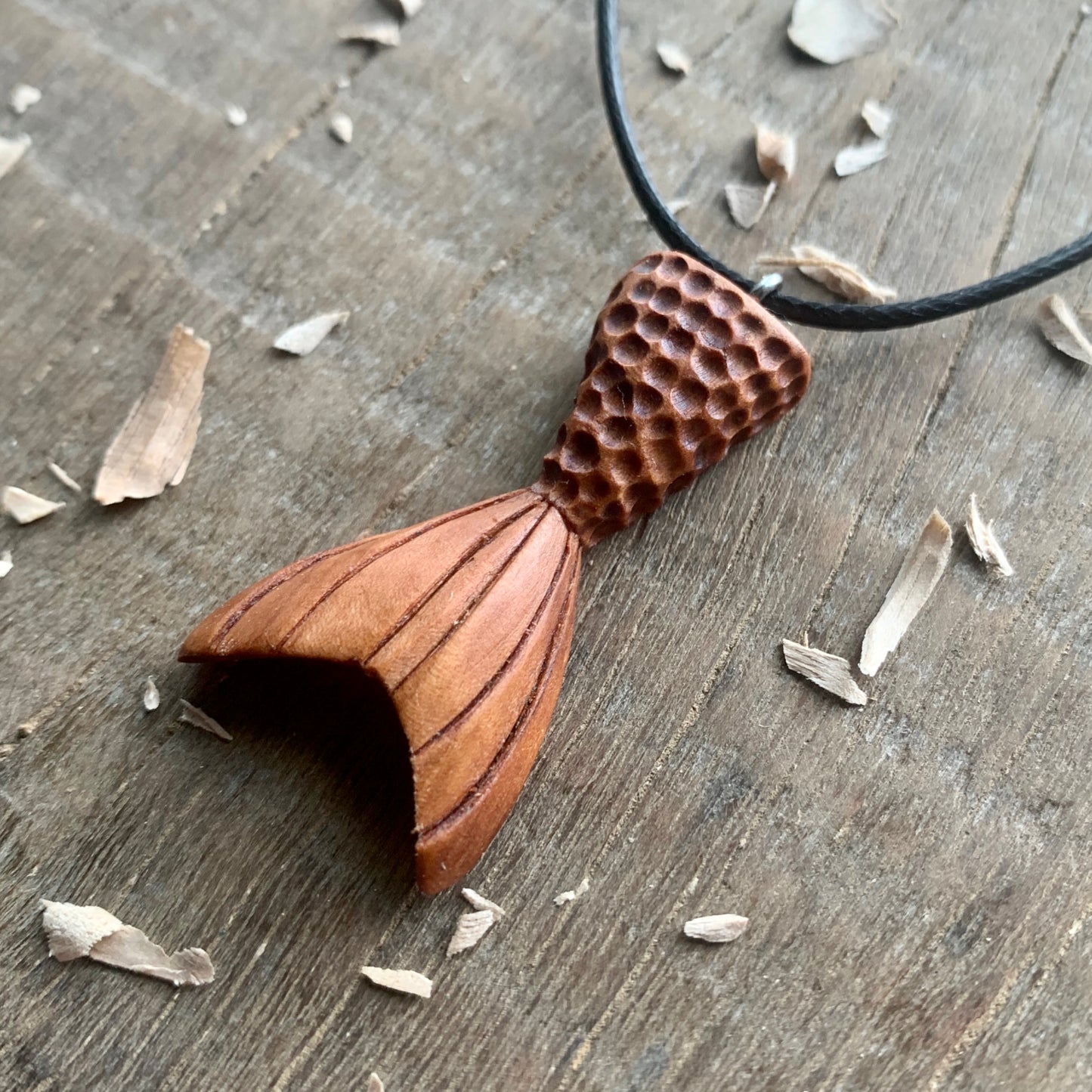 Mermaid Tail Apricot Wooden Pendant