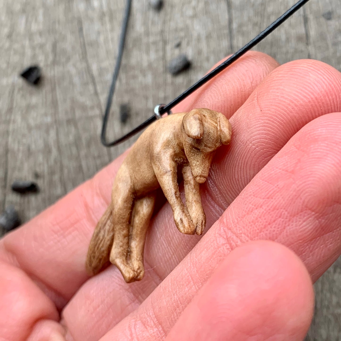 Hand Carved Fox Necklace, Walnut Wood Pendant