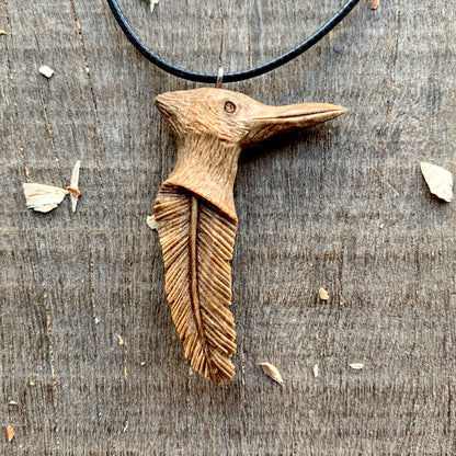 Woodpecker Head-Feather Pendant