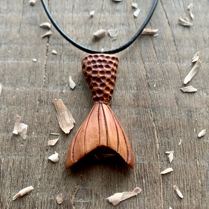 Mermaid Tail Apricot Wooden Pendant