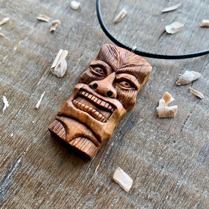 Tiki Tribal Mask Plum Wood Pendant