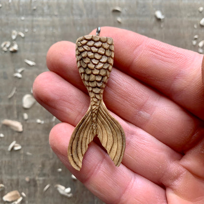 Mermaid Tail Walnut Wooden Pendant