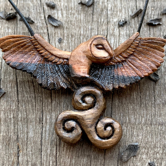 Celtic Barn Owl with Triskelion Pendant