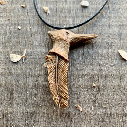 Woodpecker Head-Feather Pendant