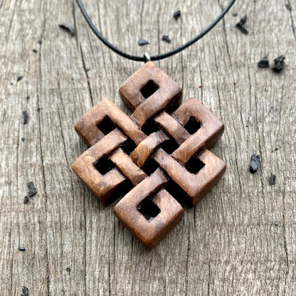 Hand Carved Endless Knot necklace, Celtic Wood Pendant