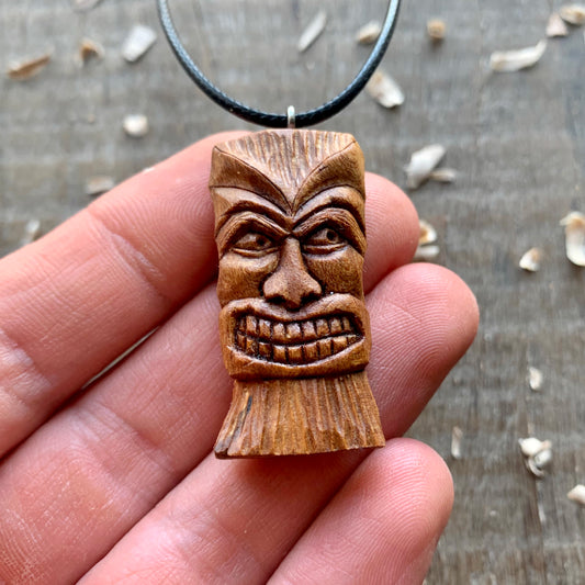 Tiki Mask Plum Wood Pendant