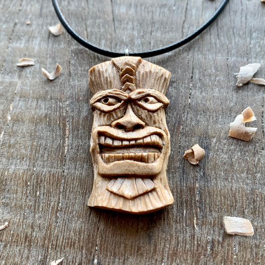 Tiki Mask Walnut Wood Pendant