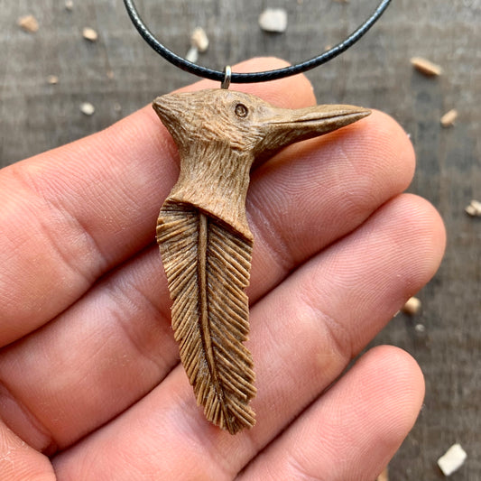Woodpecker Head-Feather Pendant