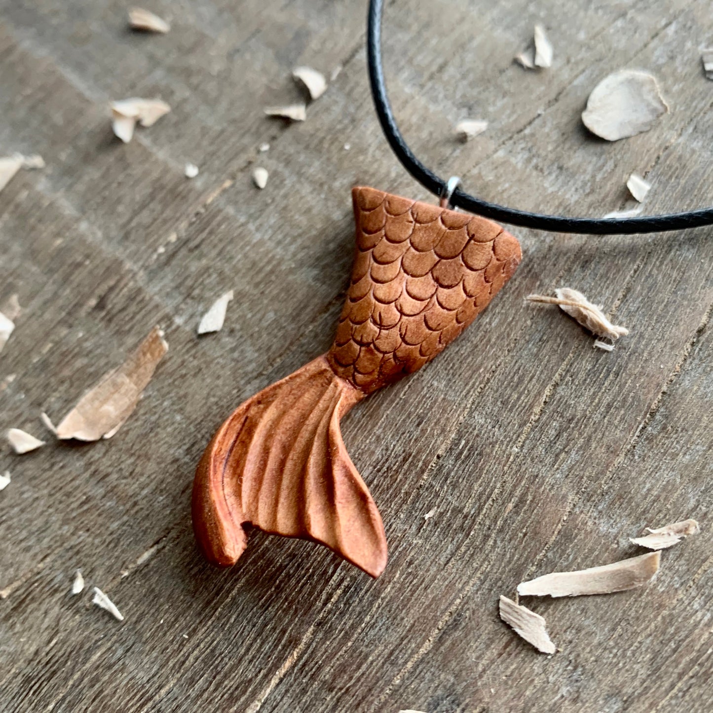 Siren's Tail Apricot Wood Pendant