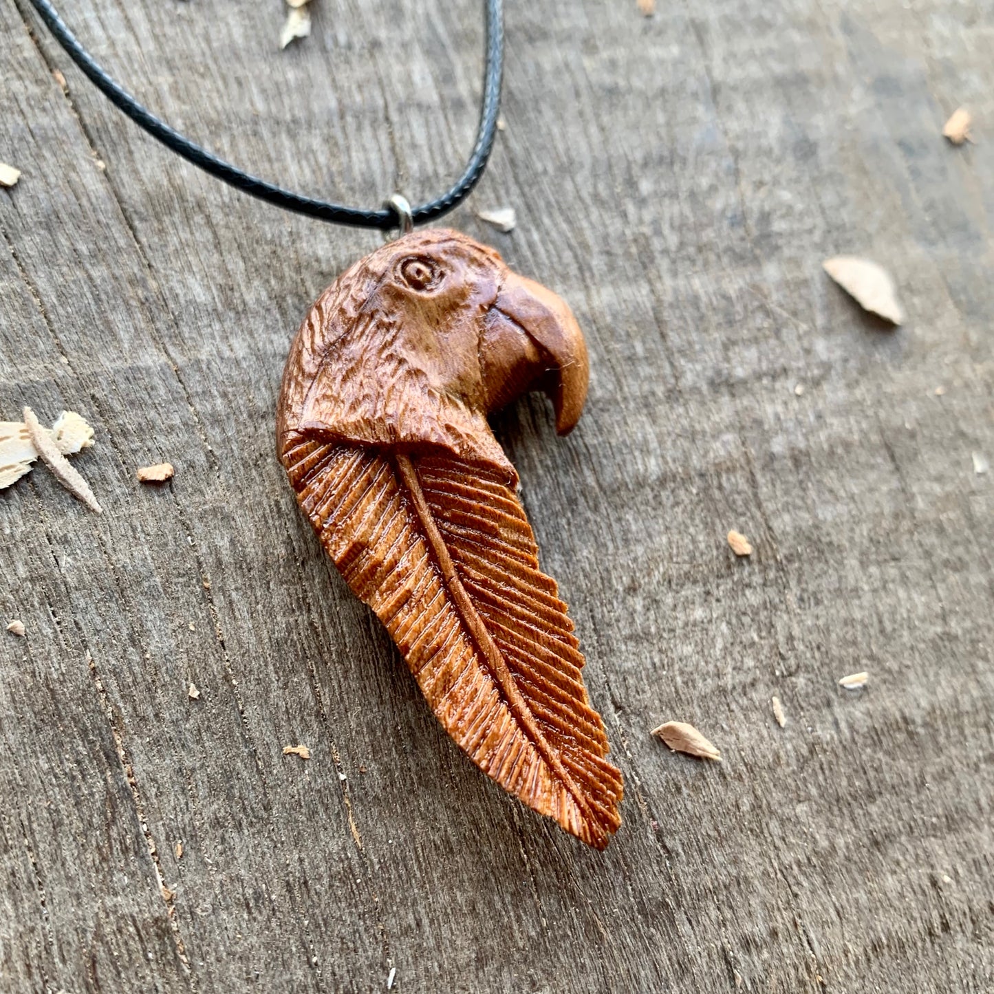 Parrot Head-Feather Pendant