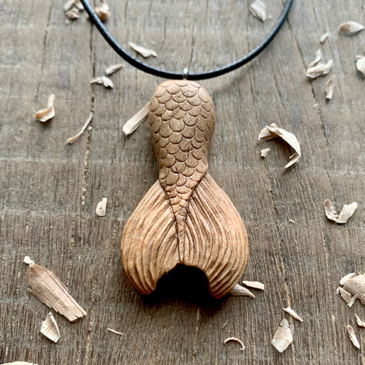 Mermaid Tail Walnut Wood Pendant
