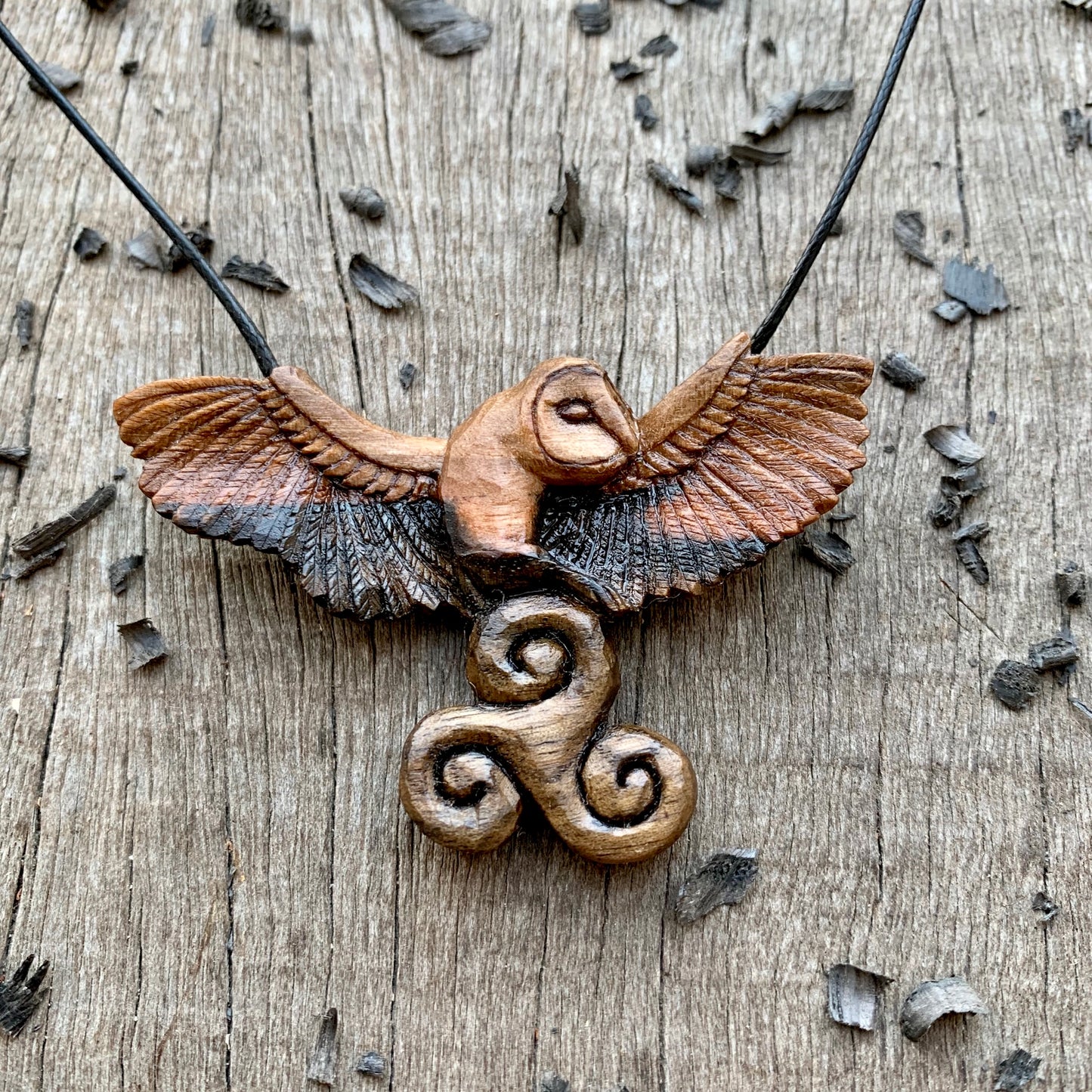 Celtic Barn Owl with Triskelion Pendant