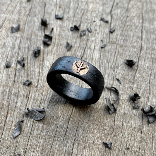 Algiz Rune Ring, Hand Carved Viking Ring