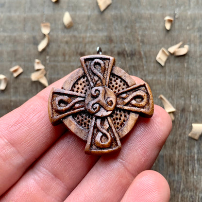 Celtic Cross Plum Wood Pendant