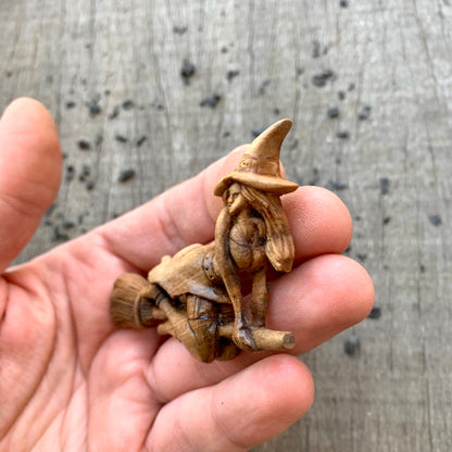 Hand Carved Witch Necklace, Witch Walnut Wood Pendant