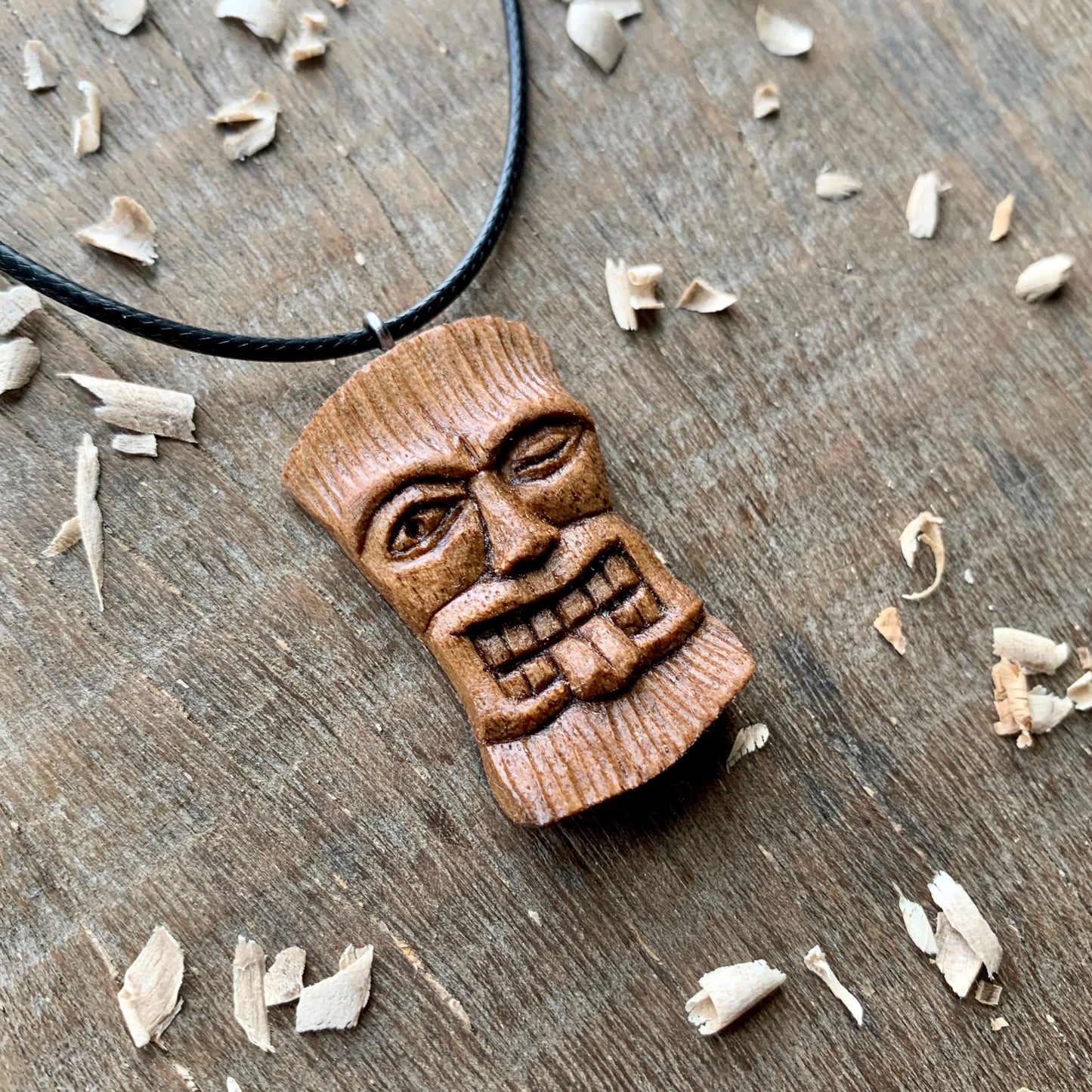 Wooden Walnut Tiki Mask Pendant