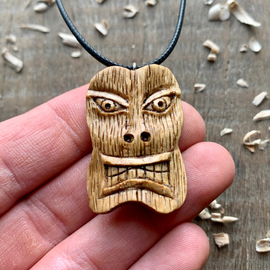 Tiki Tribal Mask Oak Wood Pendant