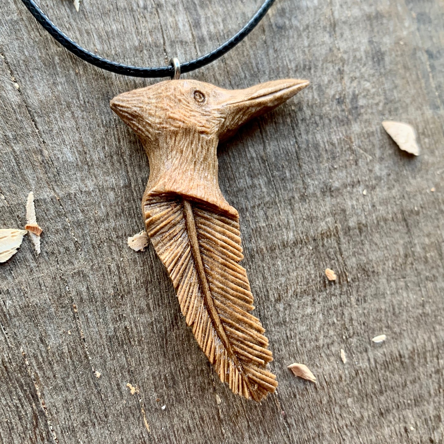 Woodpecker Head-Feather Pendant