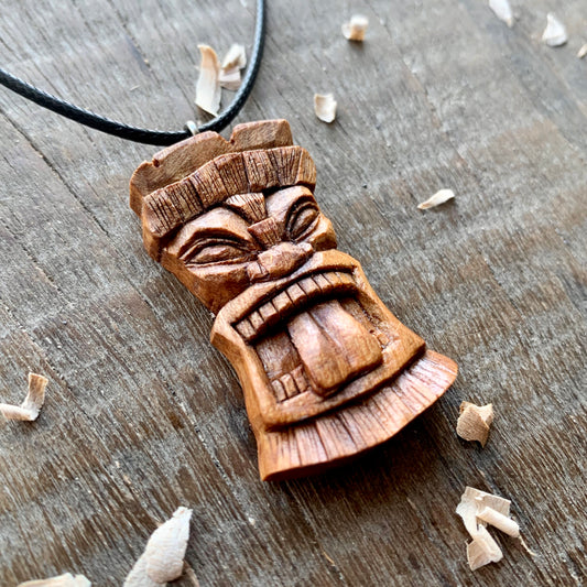 Tiki Totem Plum Wood Pendant