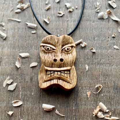 Tiki Tribal Mask Oak Wood Pendant